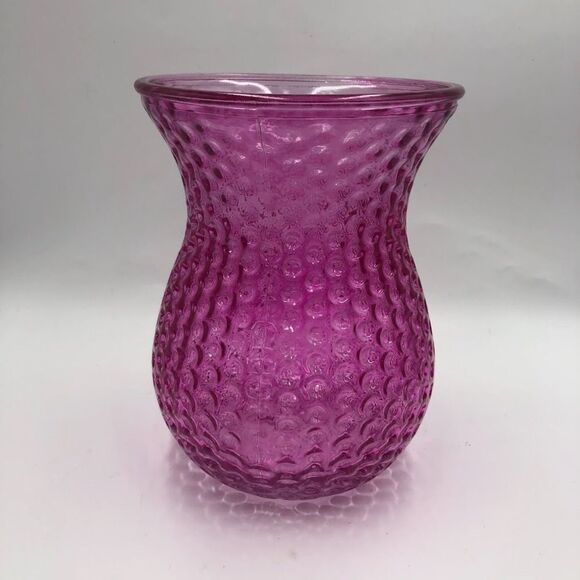 Vintage Fuschia Pink Glass Tabletop Vase with Dots Texture Indoor Flower Planter - Picture 3 of 10